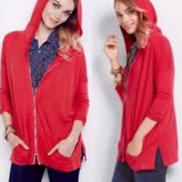 Red Beachcomber Zip Front Hoodie Sweater and Stripe Asymmetrical Carousel Tank - Picture 6 of 6